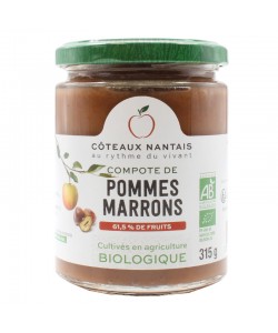 Compote pommes marrons Bio - 315 g, des Côteaux Nantais, idéal pour ajouter une touche sucrée avec du sucre de canne