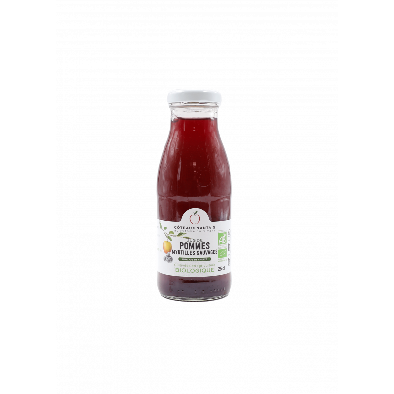 Jus pommes myrtilles Bio - 25 cL des Côteaux Nantais, issus de fruits 100 % Bio de pommes myrtilles