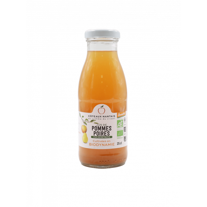 Jus pommes poires Bio Demeter - 25 cL des Côteaux Nantais, issus de fruits 100 % Bio de pommes poires